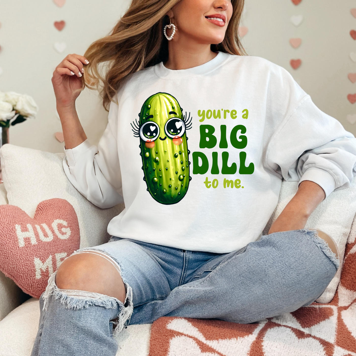 Valentine's Day Sweatshirt, Cute Cactus Sweatshirt - You're a Big Dill to Me, Funny Gift for Plant Lovers, Casual Wear, Cozy Comfort, Unique Birthday Gift