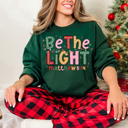 Inspirational Crewneck Sweatshirt - Be The Light, Motivational Gift, Christian Apparel, Cozy Outfit, Bible Verse Sweatshirt