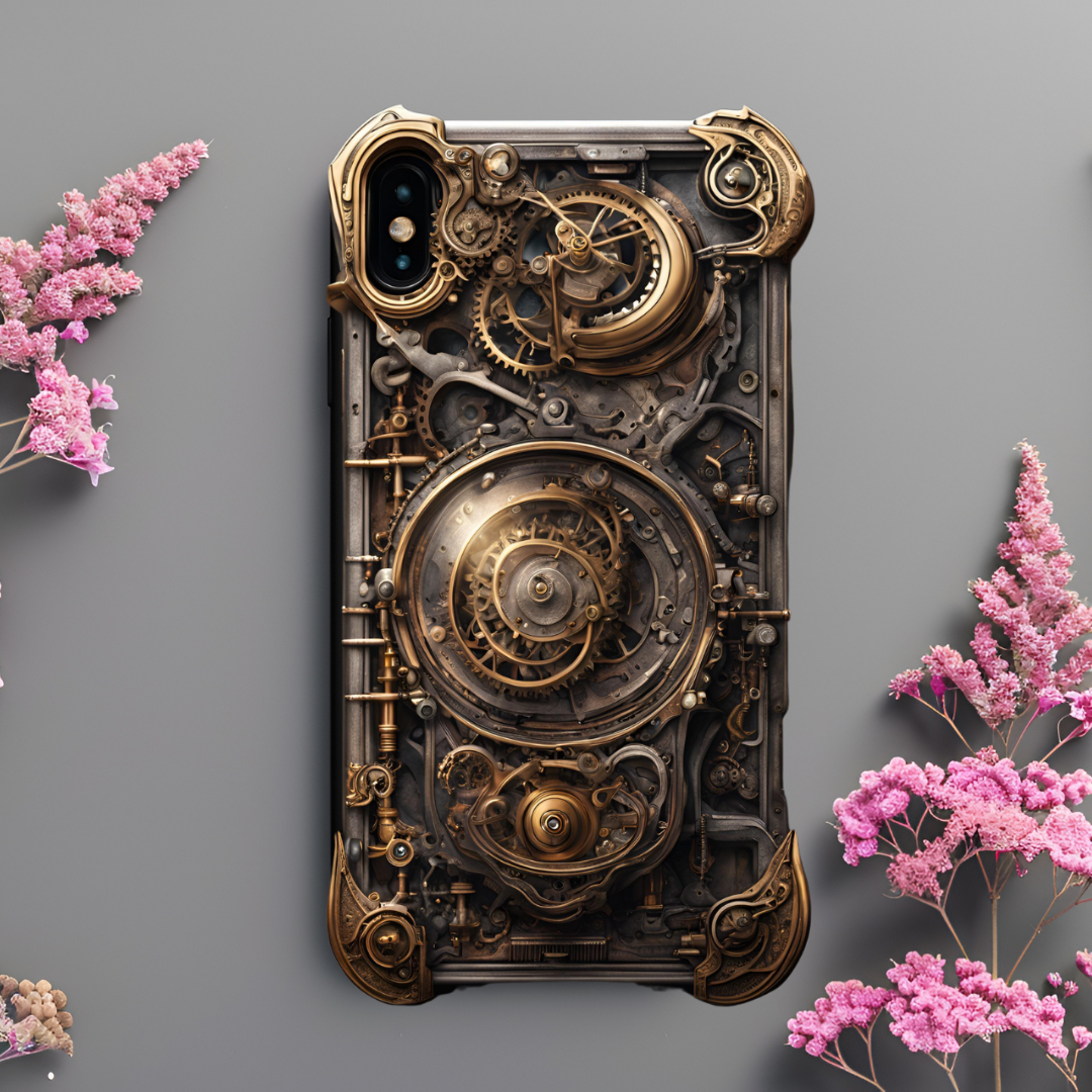 Steampunk Tough Case for iPhone - Vintage Gear Design, 3D Steam Punk Phone Case for iPhone, Samsung, and Google Pixel