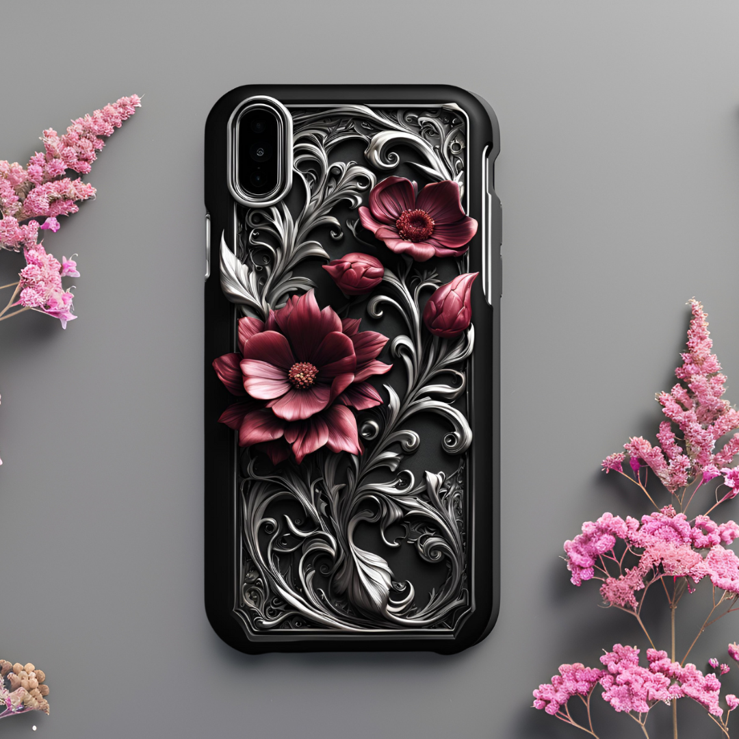 Floral Tough Phone Case – Durable Protection with Elegant Design, Gothic Flowers Phone Case for iPhone, Samsung, and Google Pixel