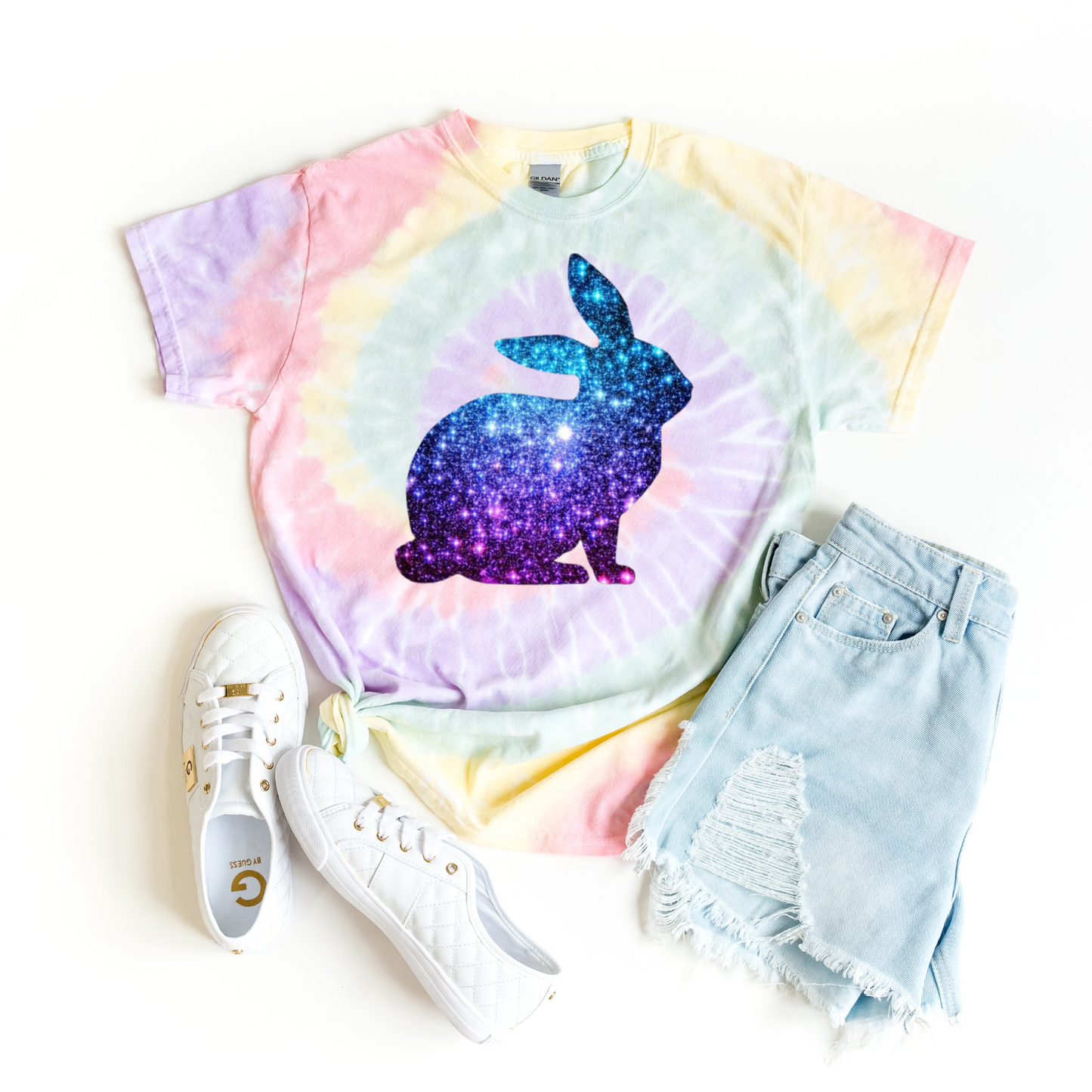 Galactic Bunny Tie-Dye Tee, Pastel Spiral Tie Dye T-Shirt, Boho Rabbit Shirt, Festival Outfit, Spring/Summer Vibes, Cute Pet Lover Gift