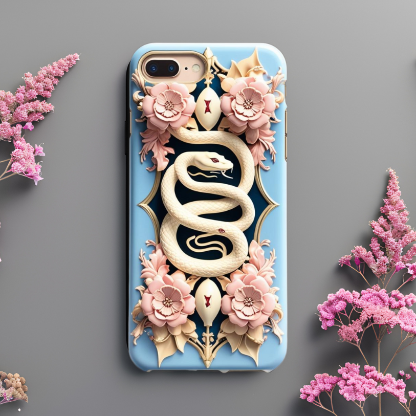 Artistic Snake iPhone Case - Tough & Stylish Phone Cover for Nature Lovers, Elegant Snake and Flowers Phone Case for iPhone, Samsung, and Google Pixel