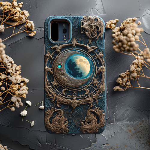 Stylish Tough Phone Case with Celestial Design, Celestial Moon Phone Case