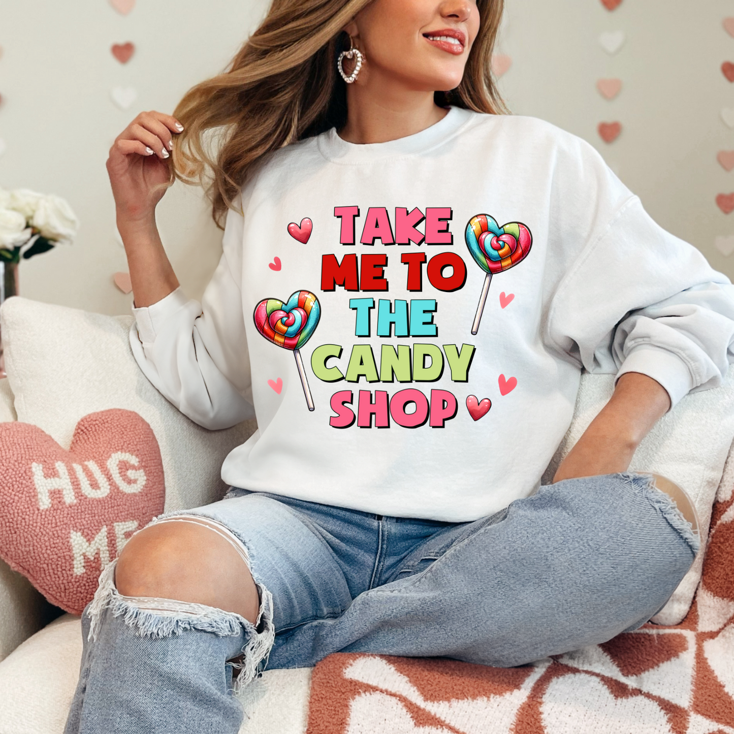 Valentine's Day Shirt, Candy Shop Sweatshirt - Unisex Crewneck, Cute Gift for Sweet Lovers, Cozy Casual Wear, Fun Candy Theme, Perfect for Girls Night Out