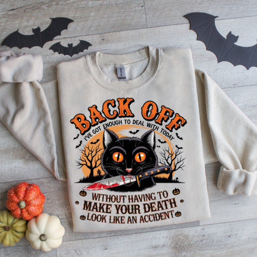Halloween Cat Crewneck Sweatshirt - "Back Off" Design