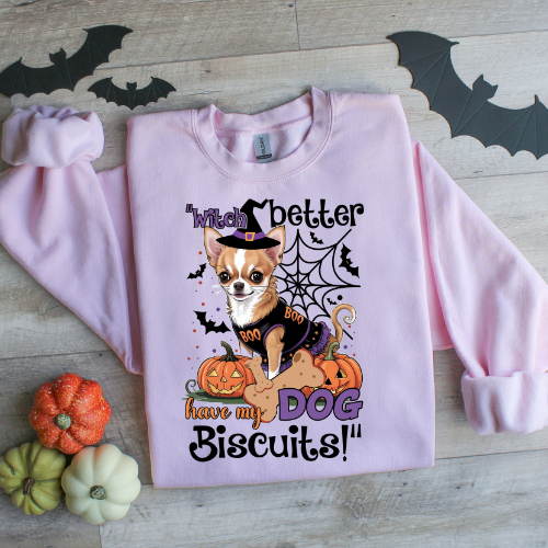 Halloween Dog Lover Crewneck Sweatshirt - "Witch Better Have My Dog Biscuits!"