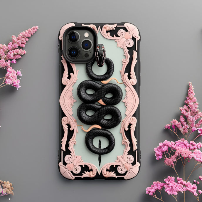Serpent Art Phone Case - Tough & Stylish Design, Elegant Snake and Flowers Phone Case for iPhone, Samsung, and Google Pixel