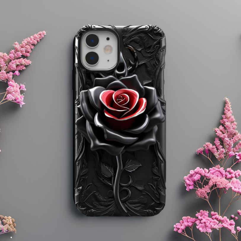Tough Cases: Elegant Black Rose Phone Case, Stylish and Durable for iPhone, Samsung, and Google Pixel