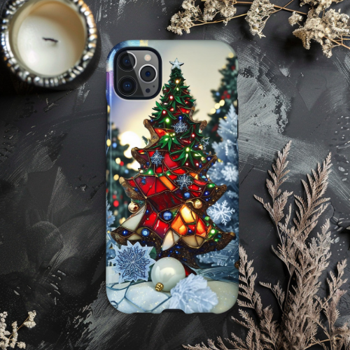 Festive Phone Case, Christmas Decor Protector, Holiday Gift, Winter Wonderland Cover, Christmas Tree Design, Seasonal Mobile Accessory