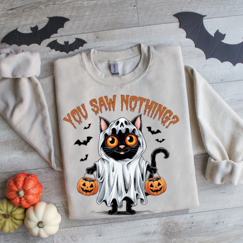 Halloween Cat Crewneck Sweatshirt - "You Saw Nothing!" Unisex
