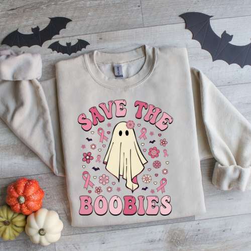 Save the Boobies Crewneck Sweatshirt | Unisex Heavy Blend | Breast Cancer Awareness