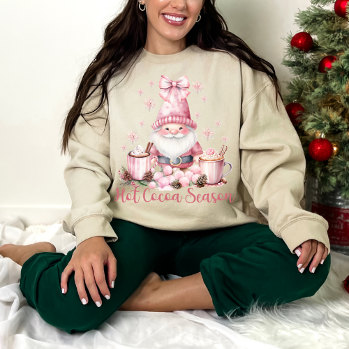 Cozy Hot Cocoa Sweatshirt, Gnome Winter Pullover, Holiday Gift, Fall Fashion, Ideal for Christmas, Family Gatherings, Seasonal Comfort