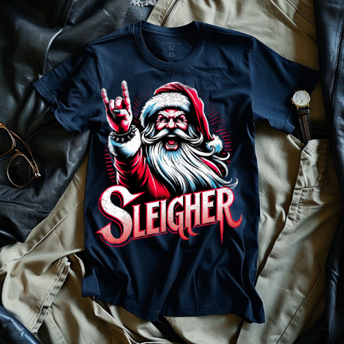 Santa Sleigher Unisex T-shirt, Holiday Christmas Tee, Festive Graphic Shirt, Gift for Him, Xmas Party Outfit, Cool Santa Design