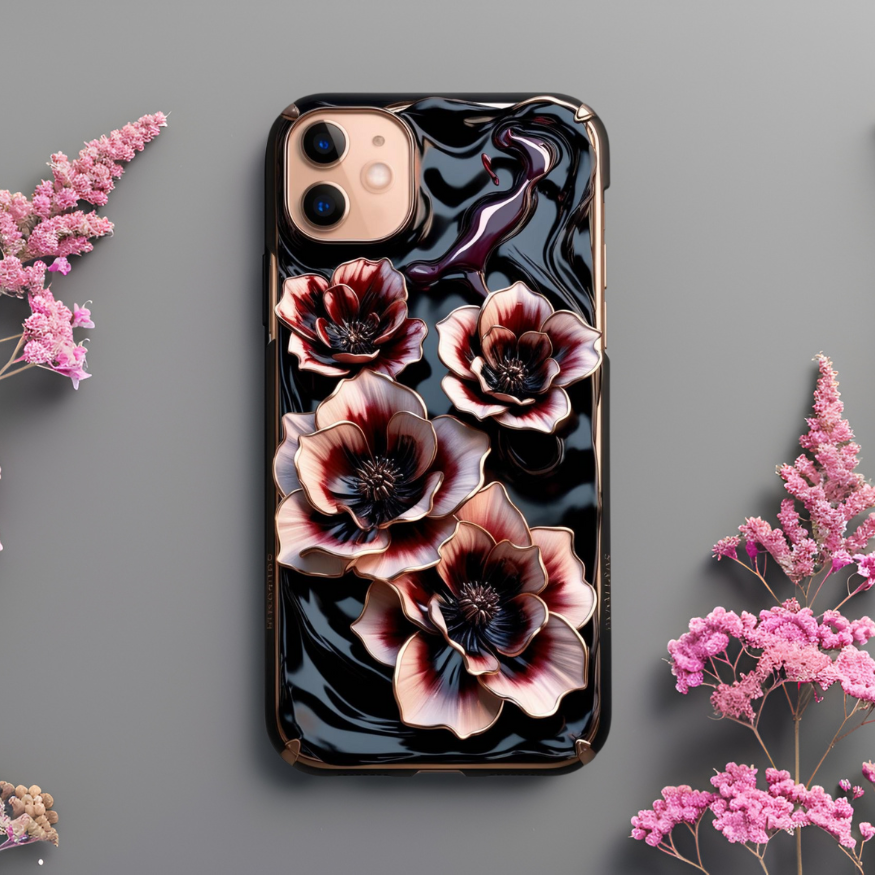 Floral Tough Phone Case - Elegant Flower Design for Protection and Style ,Gothic Flowers Phone Case for iPhone, Samsung, and Google Pixel