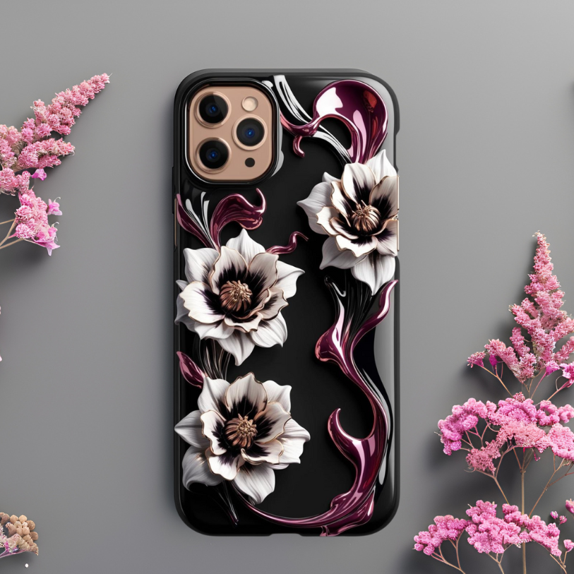 Elegant Floral Phone Case - Tough Cases for Stylish Protection, Gothic Flowers Phone Case for iPhone, Samsung, and Google Pixel