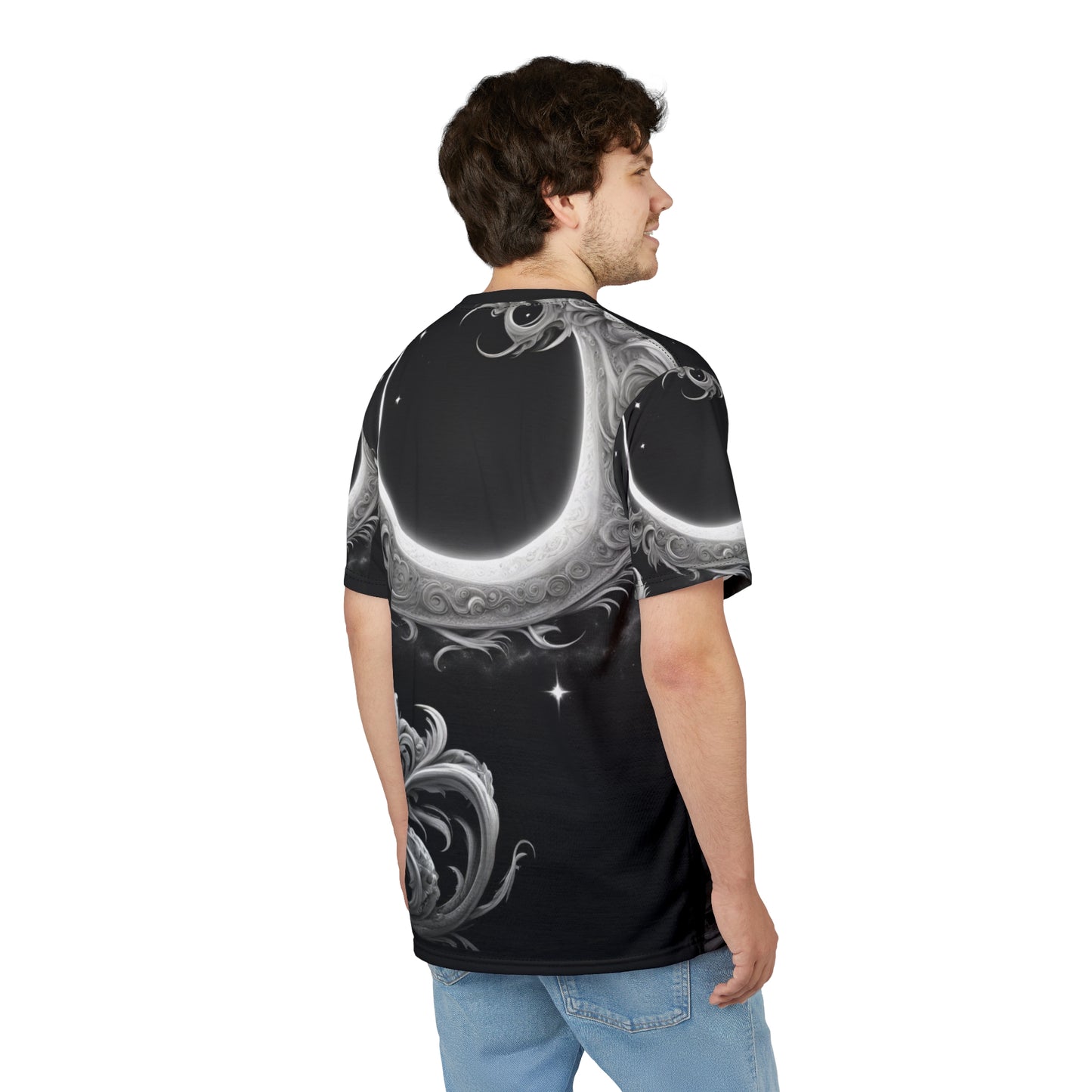 Ethereal Moon Phase Unisex Cut & Sew Tee - Celestial Black Graphic T-Shirt