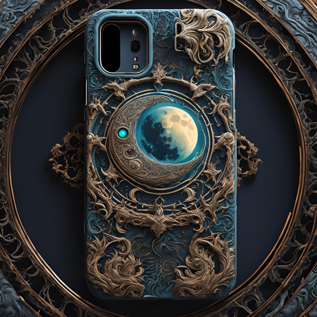 Stylish Tough Phone Case with Celestial Design, Celestial Moon Phone Case