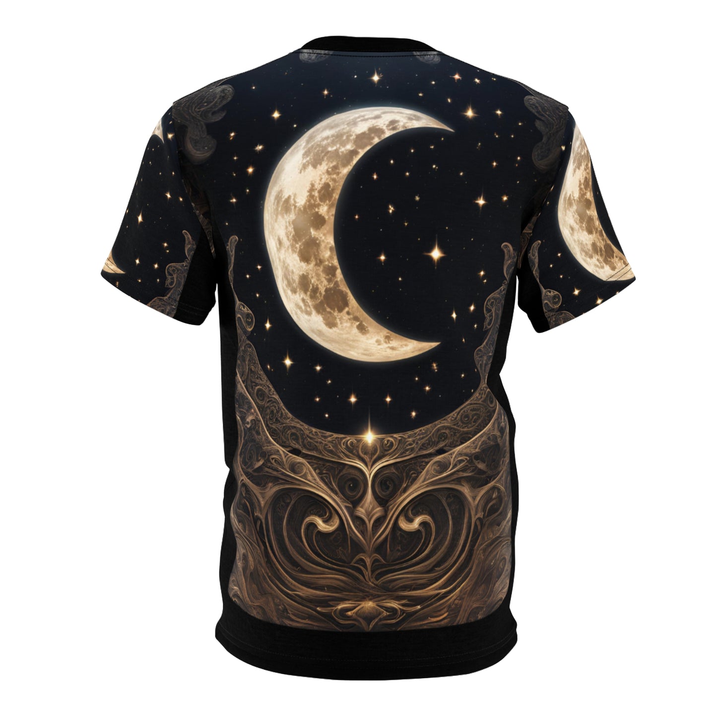 Celestial Moon Unisex Cut & Sew Tee - Night Sky Graphic T-Shirt, Celestial Crescent Moon AOP Shirt