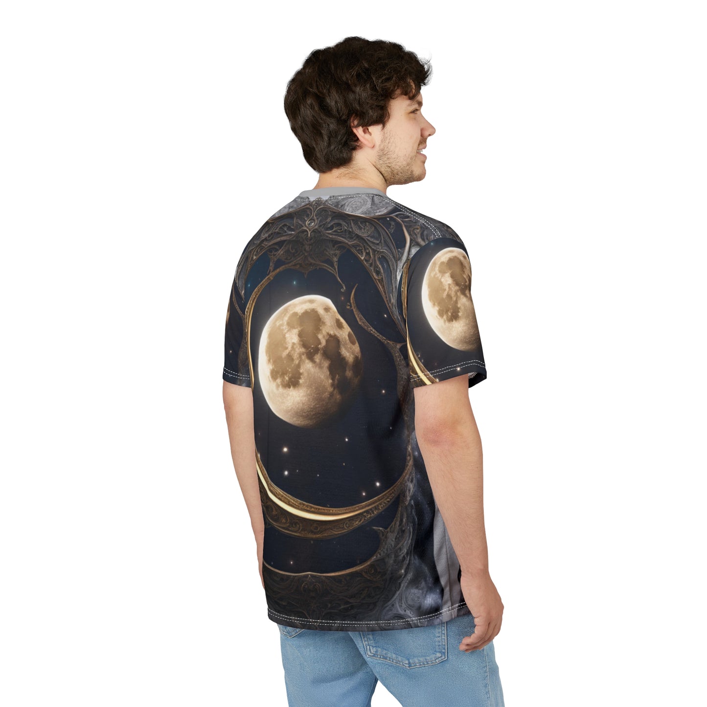 Celestial Moon Unisex Cut & Sew Tee - Dreamy Space Vibes, Celestial Moon AOP Shirt