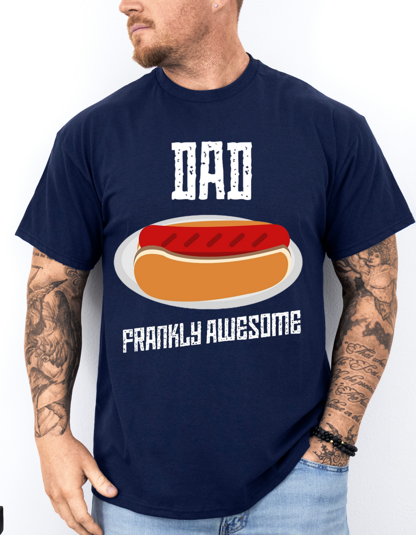 Dad's Frankly Awesome Hot Dog T-Shirt, Father's Day Gift, BBQ Shirt, Men's Casual Wear, Unisex Softstyle Tee