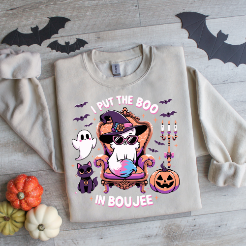 Halloween Cat Crewneck Sweatshirt - I Put the Boo in Boujee