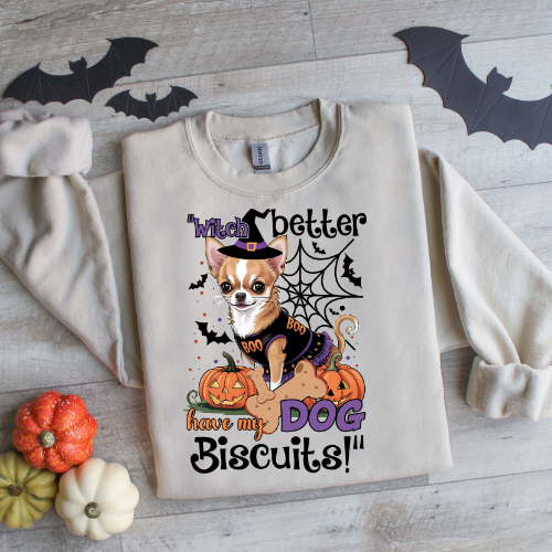 Halloween Dog Lover Crewneck Sweatshirt - "Witch Better Have My Dog Biscuits!"