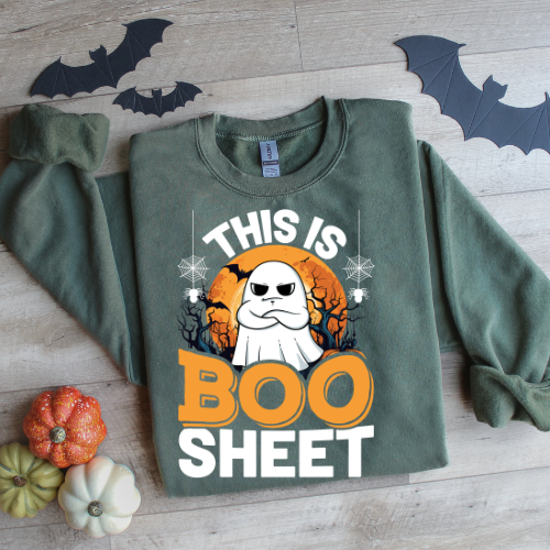 Halloween Humor Crewneck Sweatshirt - 'This is Boo Sheet'