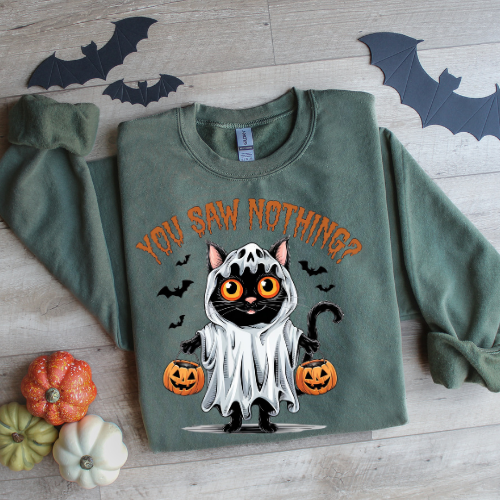 Halloween Cat Crewneck Sweatshirt - "You Saw Nothing!" Unisex