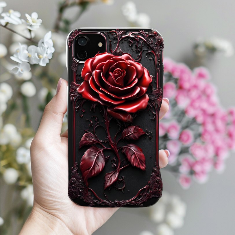 Elegant Rose Phone Case - Tough Cases for Floral Lovers, Gothic Blood Dripping Red Rose Phone Case, for iPhone, Samsung, and Google Pixel