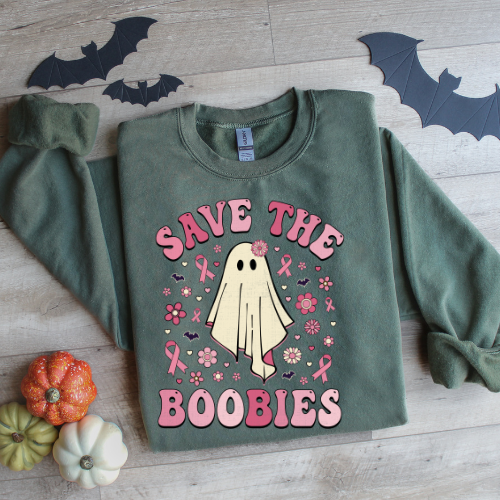 Save the Boobies Crewneck Sweatshirt | Unisex Heavy Blend | Breast Cancer Awareness