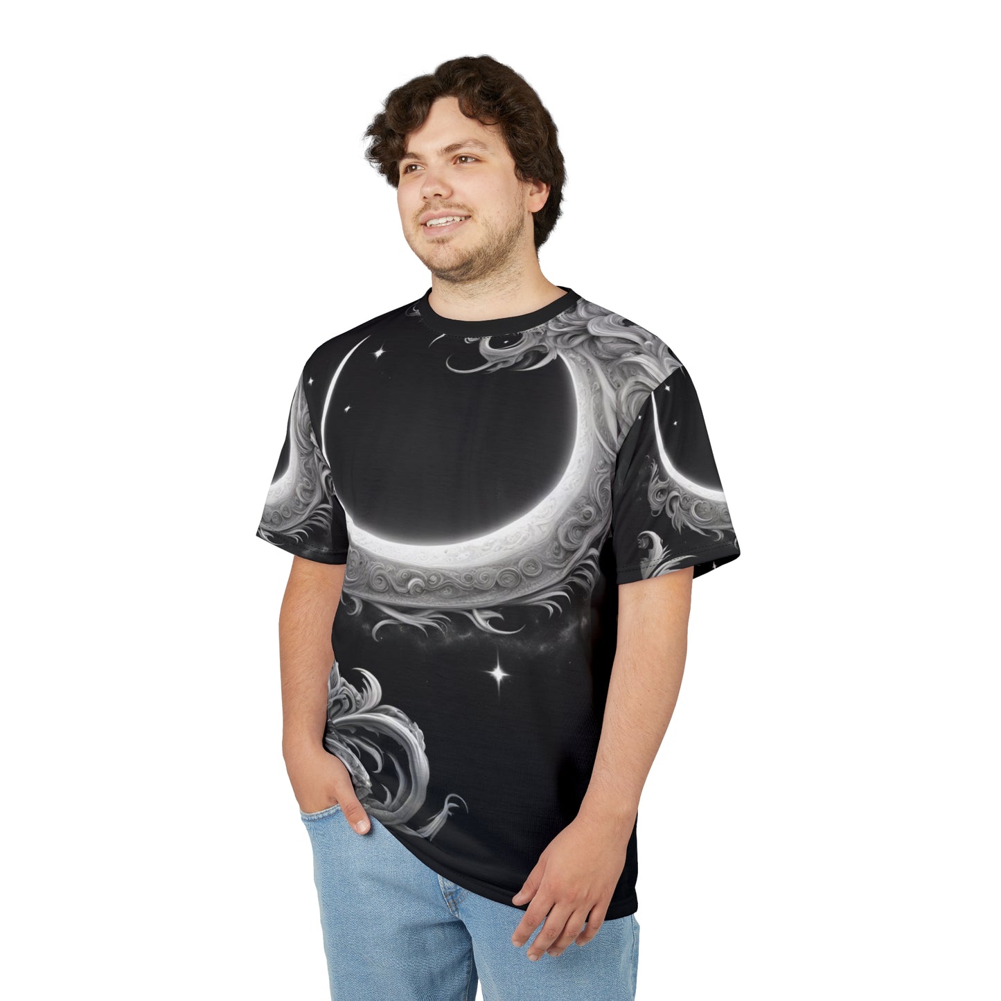 Ethereal Moon Phase Unisex Cut & Sew Tee - Celestial Black Graphic T-Shirt