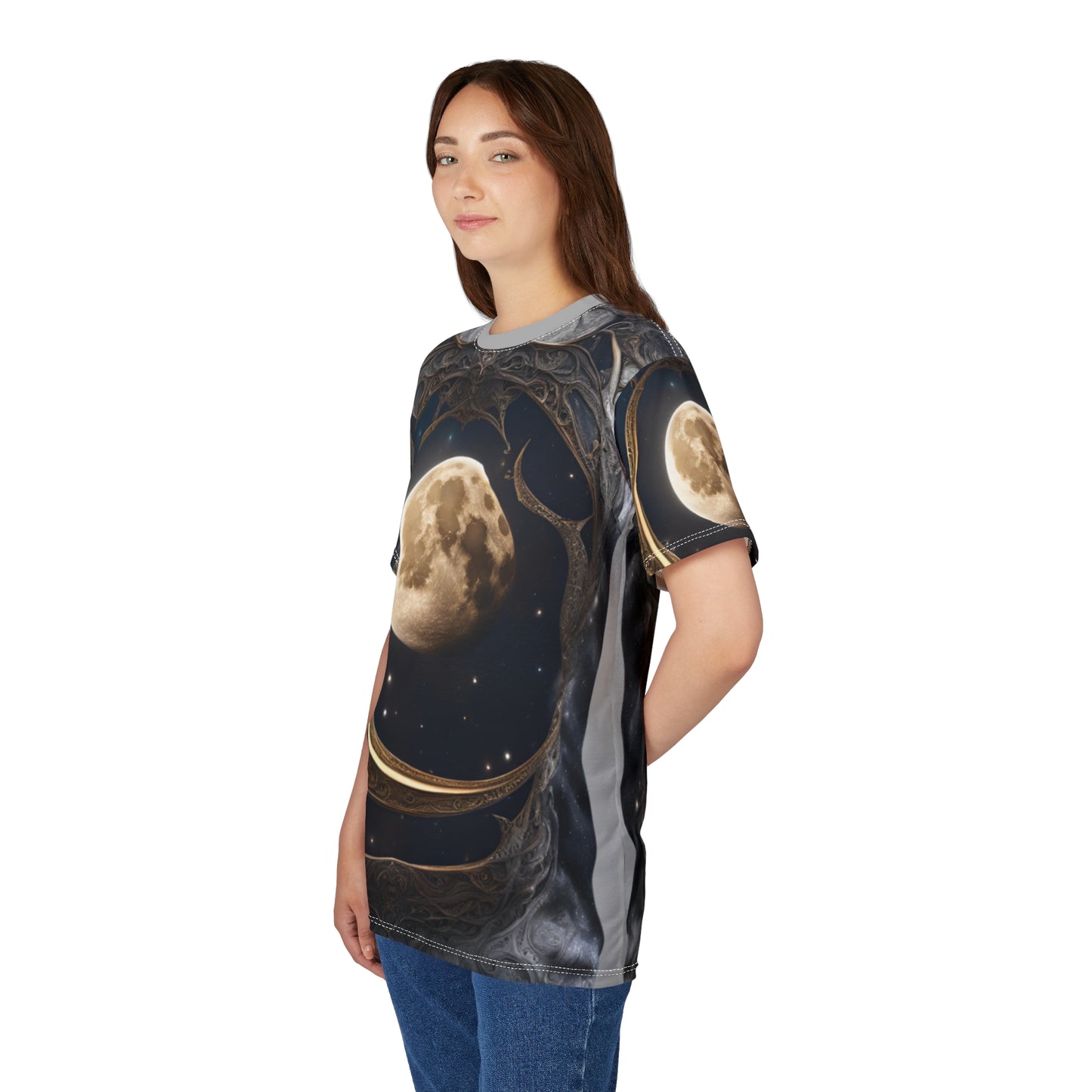 Celestial Moon Unisex Cut & Sew Tee - Dreamy Space Vibes, Celestial Moon AOP Shirt