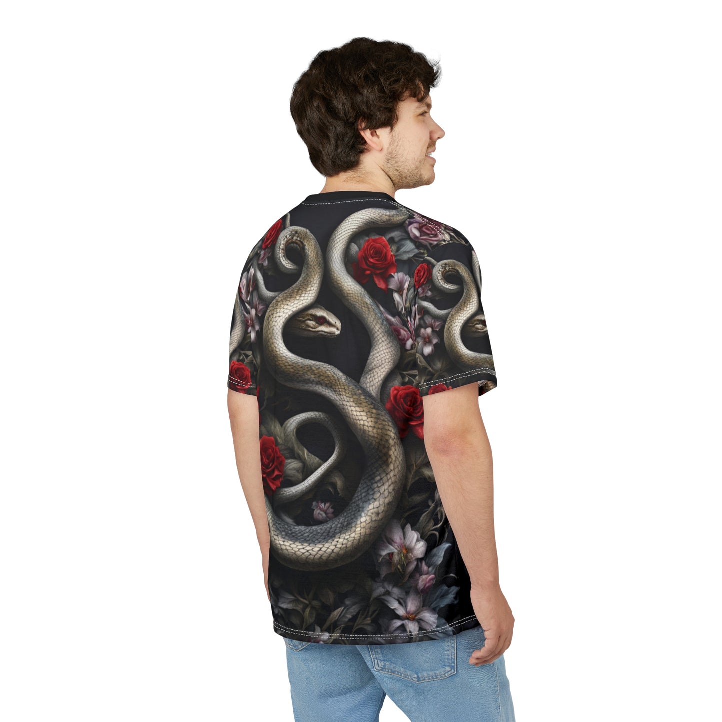 Serpent and Roses Unisex Tee - Edgy Floral Graphic Shirt