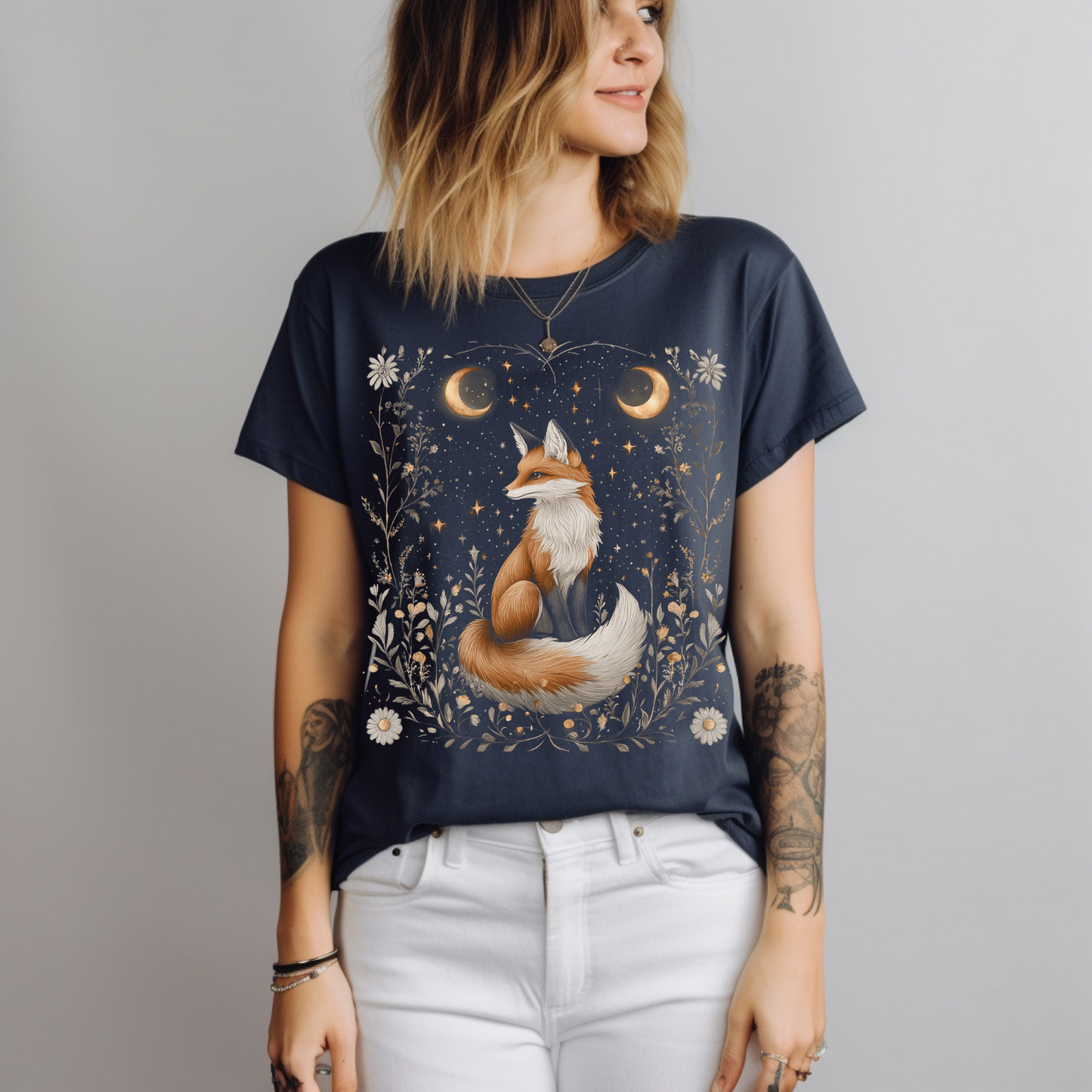 Whimsical Fox T-Shirt - Garment-Dyed Unisex Tee for Nature Lovers, Celestial Shirt, Fox Cottage Core Shirt