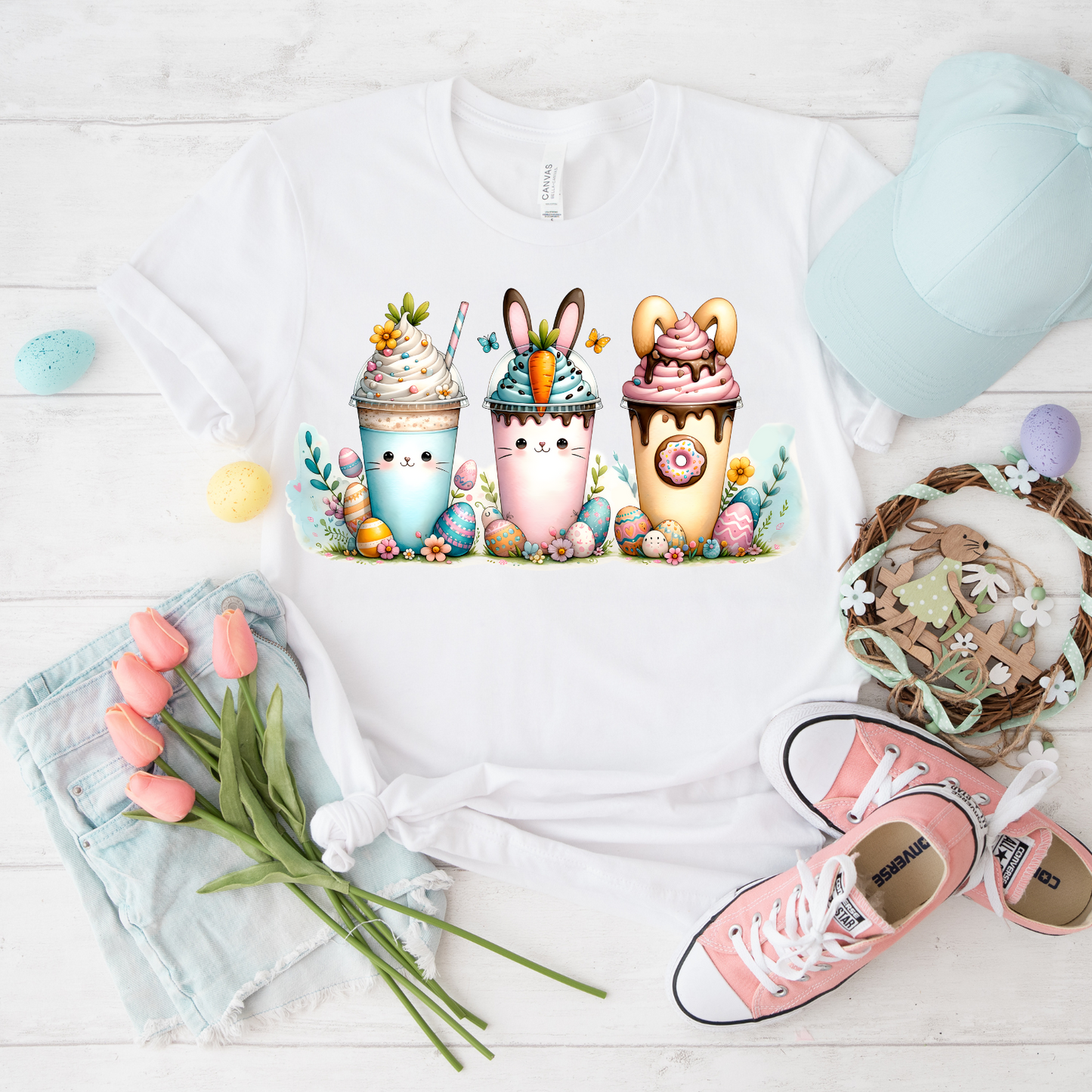 Cute Bunny Ice Cream Unisex T-shirt, Spring Outfit, Easter Gift, Animal Lover Shirt, Pastel Colors Tee