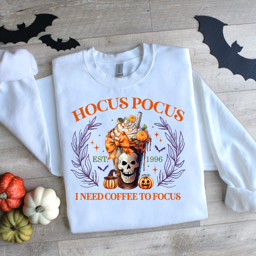 Hocus Pocus I Need Coffee to Focus Sweatshirt, Halloween Coffee Lover Gift, Halloween Gift, Halloween Shirt, Halloween Coffee Tshirt