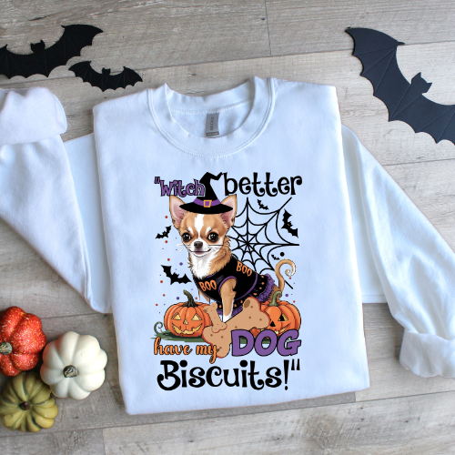 Halloween Dog Lover Crewneck Sweatshirt - "Witch Better Have My Dog Biscuits!"