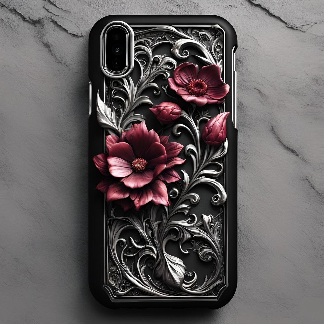 Floral Tough Phone Case – Durable Protection with Elegant Design, Gothic Flowers Phone Case for iPhone, Samsung, and Google Pixel