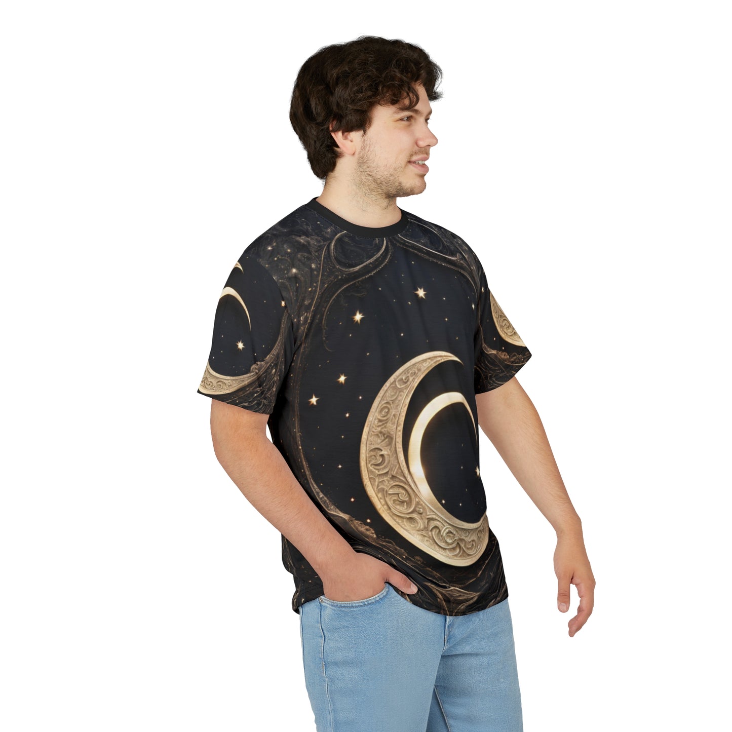Celestial Moon Unisex Cut & Sew Tee - Night Sky Design for Dreamers, Celestial Crescent Moon AOP Shirt