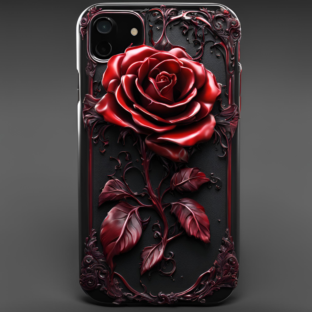 Elegant Rose Phone Case - Tough Cases for Floral Lovers, Gothic Blood Dripping Red Rose Phone Case, for iPhone, Samsung, and Google Pixel