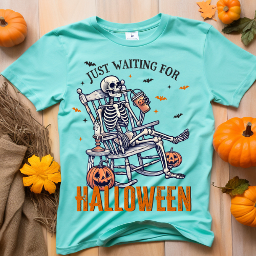 Halloween Skeleton Waiting Tee - Unisex Jersey Short Sleeve Shirt
