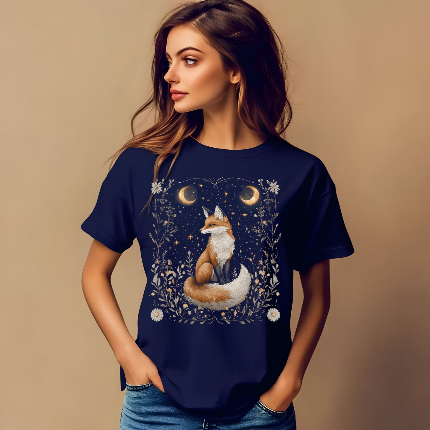Whimsical Fox T-Shirt - Garment-Dyed Unisex Tee for Nature Lovers, Celestial Shirt, Fox Cottage Core Shirt