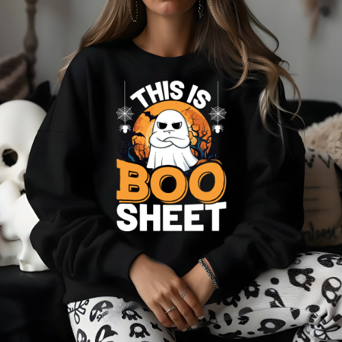 Halloween Humor Crewneck Sweatshirt - 'This is Boo Sheet'