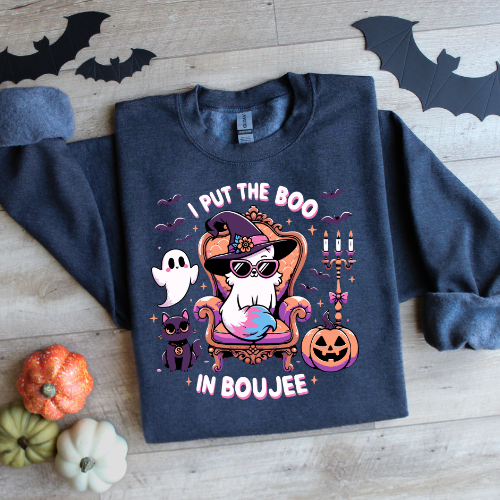 Halloween Cat Crewneck Sweatshirt - I Put the Boo in Boujee