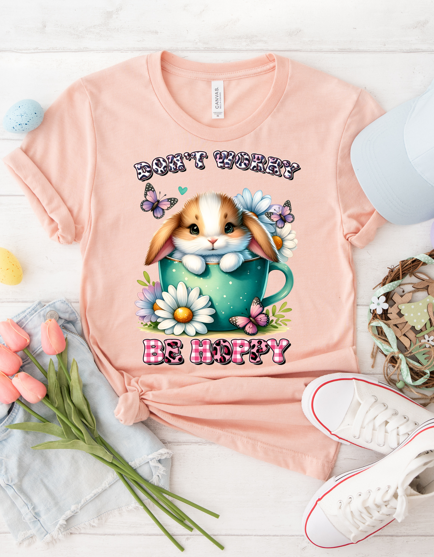 Toddler Short Sleeve Tee - Don't Worry Be Hoppy Bunny Tee, Cute Toddler Shirt, Spring Apparel, Easter Gift, Funny Kids T-Shirt