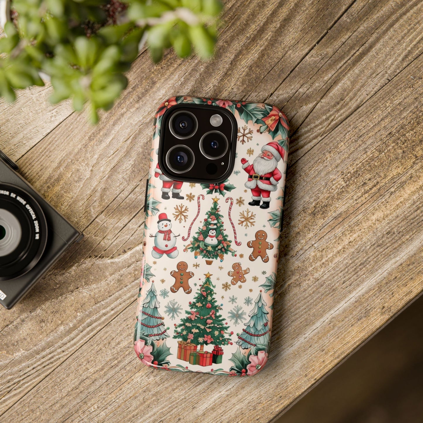 Christmas Phone Case, Holiday Cell Phone Cover, Festive Design, Cute Santa and Gingerbread, Gift for her, Winter Accessories, Seasonal Decor