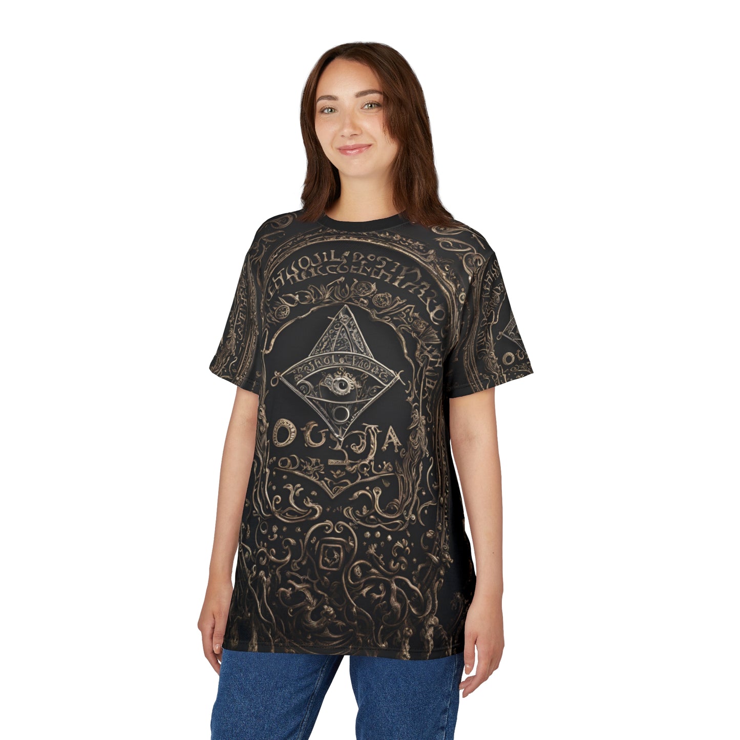 Ouija Board Unisex Graphic Tee - Mystical Black Design for Spiritual Seekers, 3D Ouija Board Design AOP Shirt