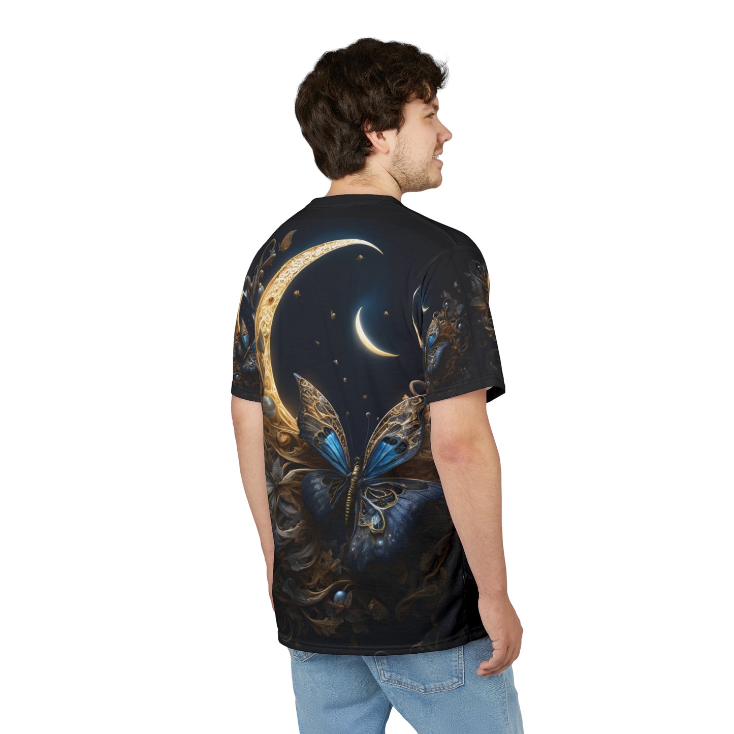 Majestic Butterfly Moon Unisex Tee - Celestial Art & Nature Design, Celestial Butterfly AOP Shirt