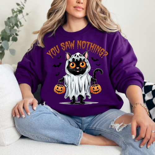 Halloween Cat Crewneck Sweatshirt - "You Saw Nothing!" Unisex