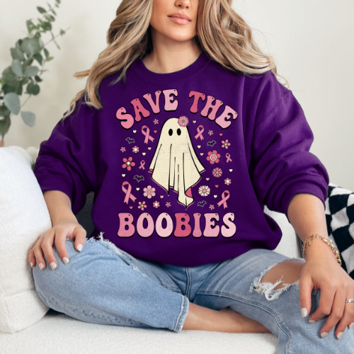 Save the Boobies Crewneck Sweatshirt | Unisex Heavy Blend | Breast Cancer Awareness